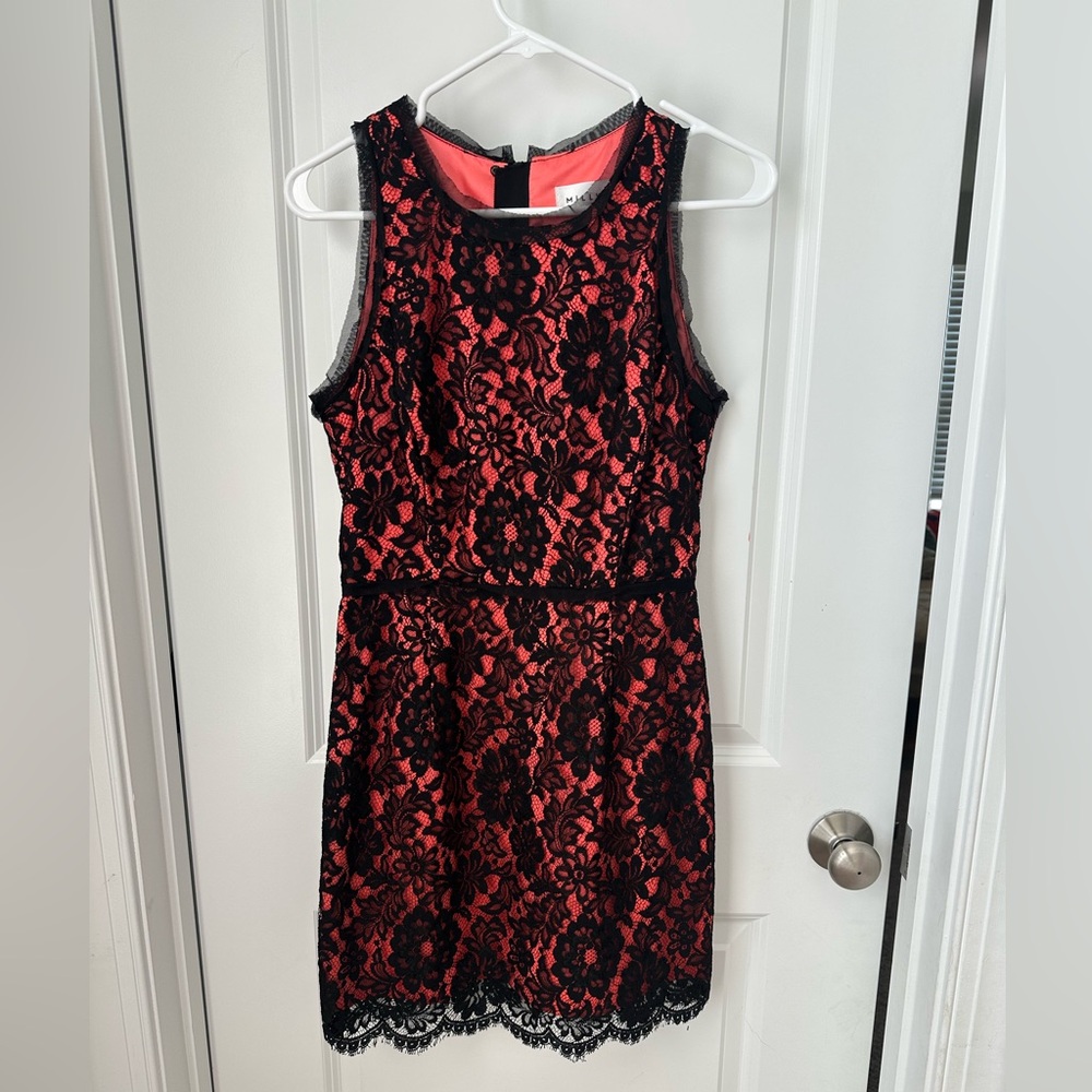 Milly Black Lace Dress with Pink Underlay